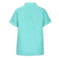 Ležerne lanene košulje na kopčanje Plus veličine za žene labavog kroja, ljetne, kratkih rukava, jednobojne, s reverom, izrez u obliku