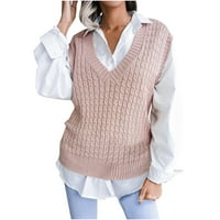 Prsluk za pulover bez rukava za žene s izrezom u obliku slova u, rebrasti prsluk od džempera, Pleteni gornji dijelovi s naramenicama