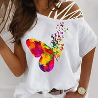 / Ženske majice s printom leptira šarene grafičke tanke tunike kamizol za Tinejdžerke ljeto-jesen kratki rukav jedno rame gornji