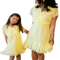 Tunika za mamu i kćer, sarafan kratkih rukava, jednostavna haljina od šifonske majice, ljetne Mini haljine u švicarskim točkicama