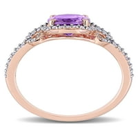 Carat T.G.W. Ovalni izrezani ametist i karat T.W. Okrugli dijamantni 14KT ružičasti zlato podijeljeni prsten