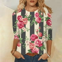 Ženska modna ležerna majica s okruglim vratom s rukavom od tri četvrtine s printom u donjem dijelu