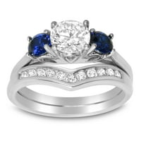 Njegov zaručnički prsten s plavim safirom i kubičnim cirkonijem za mladence, zaručnički prsten s tankom plavom linijom za njega nju