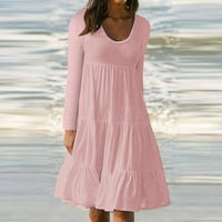 Ženska Moda dugih rukava s okruglim vratom jednobojna haljina za plažu s velikim ljuljačkama