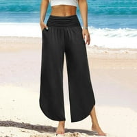 Ženske teretne hlače u donjem dijelu, ženske hlače s visokim strukom, jednobojne lepršave joga hlače, crne, u donjem dijelu