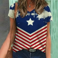 Majice 4. srpnja, Ženske majice s domoljubnim printom američke zastave, ljetne majice širokog kroja s izrezom u obliku slova u, lepršave