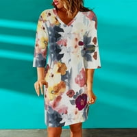Ženska ljetna haljina s rukavima u obliku slova u u obliku slova U s modernim cvjetnim printom, haljina s majicom širokog kroja,
