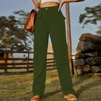 Ženske planinarske teretne hlače u paklu, lagane ulične jednobojne hlače s džepovima i gumbima, uske hlače srednjeg struka, široke