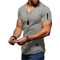 T-shirt za muškarce, ljetna modna ležerna jednobojna majica s džepom s patentnim zatvaračem, majica kratkih rukava, bluza, Muška