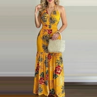 Ženske ljetne haljine za žene Maksi haljina za noćne izlaske Casual Maksi naramenice u tropskoj žutoj boji