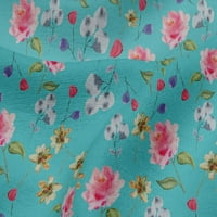 plava Tkanina cvijeće i lišće akvarel Uradi Sam tkanina za prošivanje odjeće tkanina s otiskom širine jarda