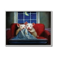 Industries House miševi koji se privijaju pod pokrivačem gledajući TV uokvirenu slikarski umjetnički tisak
