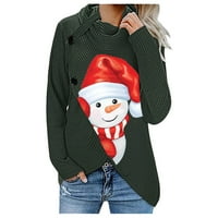Ženska Moda Božićni print džemper s dugim rukavima s dugmadima dukserica pulover majice bluze majice