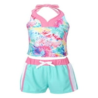 3-dijelni kupaći kostim za djevojčice s vezicama na vratu gornji dio s naramenicama kratke hlače kupaći kostim
