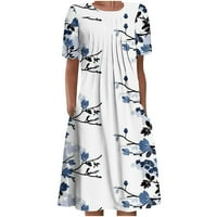 ; / Ženski boemski cvjetni sarafan Midi haljina kratkih rukava lepršava haljina široka havajska odjeća za odmaralište u bijeloj boji,;;