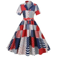 Ženske ljetne haljine za Dan neovisnosti u vintage stilu iz 1950-ih retro kratkih rukava s izrezom u obliku slova u obliku zastave,