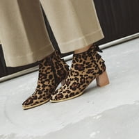 _ / ženske gležnjače s niskim zdepastim potpeticama; modne gležnjače s leopard printom sa šiljastim prstima; čizme