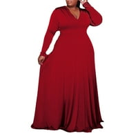Ženska večernja haljina ležerna s izrezom u obliku slova U, široka, jednobojna, dugih rukava, do poda, mini haljine plus veličine