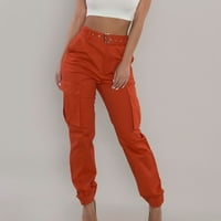Ženske Ležerne obične teretne hlače s elastičnim pojasom na kopčanje, udobne ravne hlače, široke široke kombinezone, hlače u crvenoj