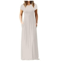 Ženske haljine s kratkim rukavima s printom, modna ljetna Maksi haljina s okruglim vratom, bijela 2 inča