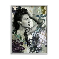 Cvjetni cvijet ženski kolaž botanička i cvjetna grafika u sivom okviru umjetnički tisak zidna umjetnost