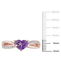 10-karatni prsten od ružičastog zlata s afričkim ametistom i dijamantom od 1 karatnog ametista