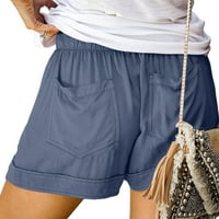 Ženske bermudske kratke hlače za ljeto s visokim strukom kratke hlače za plažu s džepovima u svijetloplavoj boji