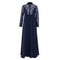 Ženska haljina, ženska muslimanska haljina kaftan Arapski Jilbab Abaia Islamska Maksi haljina s čipkastim šavom u plavoj boji