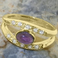18K ženski prsten od žutog zlata britanske proizvodnje s prirodnim ametistom i kubičnim cirkonijem - opcije veličine-veličina 5