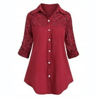 Rasprodaja ženskih vrhova ispod $ $ $ Ženska čipkasta košulja s ovratnikom s dugim rukavima na kopčanje Plus size crvena bluza '