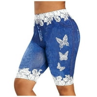 Kratke hlače za žene, modni uski traper Jeggings s printom šišmiš, Traper Hlače za vježbanje s džepovima za žene, Plus size, plava;