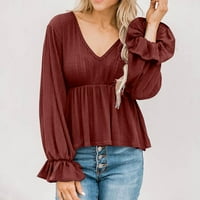 Ženske košulje jesenska Moda majice dugih rukava vrhovi Jednobojni pulover pleteni vrhovi s izrezom u obliku slova U I rukavima Osnovna