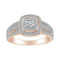 Zaručnički prsten od bijelog prirodnog dijamanta s dvostrukim okvirom od ružičastog zlata od 10k, veličina prstena-9