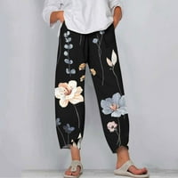 Ženske ljetne modne Ležerne široke hlače za vježbanje s visokim elastičnim strukom široke cvjetne tiskane ženske modne pamučne i