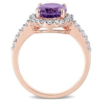Ženski prsten od 2k ametista ovalnog reza s bijelim safirom od 10k ružičastog zlata