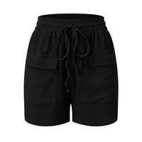 Ženske domaće kratke hlače s velikim jednodijelnim džepom, široke modne casual sportske kratke hlače, Ženske kratke hlače u crnoj