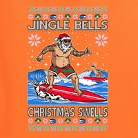 Divlji Bobbi, Djed Mraz, surfanje, Jingle Bells, Božićni valovi, ružni Božićni džemper, Muška grafička majica, narančasta, velika
