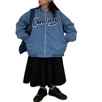 Ženske prevelike bejzbolske jakne, modni kaputi s patentnim zatvaračem s dugim rukavima s printom slova