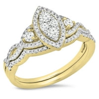 Kolekcija 0. Vjenčani prsten od 14 karatnog okruglog dijamanta s podijeljenom glavom, žuto zlato, Veličina 8