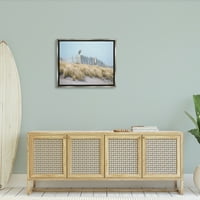 Ptica Stupell smještena na morskoj ogradi za plažu, pejzažna slika, sivi plovak, uokvireni umjetnički tisak, zidna umjetnost