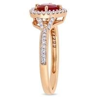 Miabella Ženska karat T.G.W. Srčani izrezan Ruby & Carat T.W. Dijamant 14KT ružičasto zlato srce halo prsten