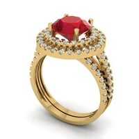 2. dijamant okruglog reza s imitacijom rubina u žutom zlatu od 14 karata s naglascima veličina vjenčanog kompleta 9,25
