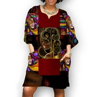 Ženske ljetne haljine u prodaji, Ženska Moda, Afrički Vintage print, ležerna Mini haljina srednjeg rukava s izrezom u obliku slova