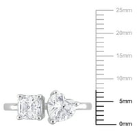Miabella Ženska karat T.G.W. Kruška i osmerokut bijela boja stvorila je Moissanite Sterling Silver 2-Stone zaručnički prsten