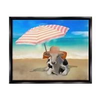 Stupell, ležeća krava, ljetna plaža, obalne životinje i insekti, slika crnog plovka, uokvireni umjetnički tisak, zidna umjetnost