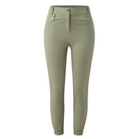 Hlače za vježbanje Ležerne jednobojne hlače visokog struka tajice s džepovima za fitness ošišane ženske hlače na kopčanje zelena