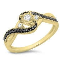 Kolekcija 0. Zaručnički prsten od crnog i bijelog dijamanta s uvijenim kamenom od 10 karata, žuto zlato, veličina 7,5
