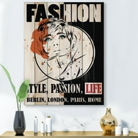 DesignArt 'Style Passion Life Fashion Woman IV' Vintage Print na prirodnom borovom drvetu