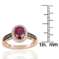 Zaručnički prsten od ružičastog sterling srebra ovalnog reza s rubin smeđim kubičnim cirkonijem