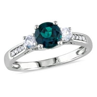 1- Carat T.G.W. Stvorio smaragd i stvorio bijeli safir i dijamantni 10KT bijeli zlato prsten od tri kamena